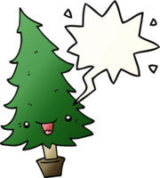 cute cartoon christmas tree with speech bubble in smooth gradient style png