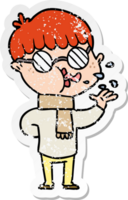 distressed sticker of a cartoon boy wearing spectacles png