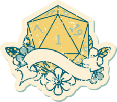 Retro Tattoo Style natural one d20 dice roll png