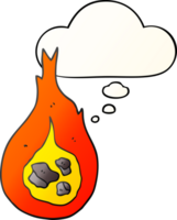 cartoon fireball with thought bubble in smooth gradient style png