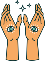 iconic tattoo style image of mystic hands png