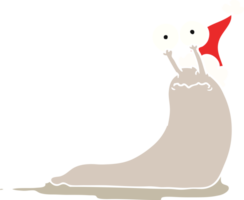 hand drawn flat color illustration of a slug wearing santa hat png