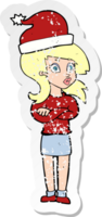 retro distressed sticker of a cartoon woman ready for christmas png