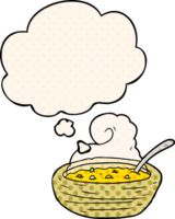 dessin animé bol de chaud soupe avec pensée bulle dans bande dessinée livre style png