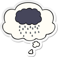 cartoon cloud raining with thought bubble as a printed sticker png