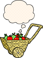 cartoon apple cart with thought bubble in comic book style png