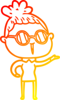 warm gradient line drawing of a cartoon woman wearing spectacles png