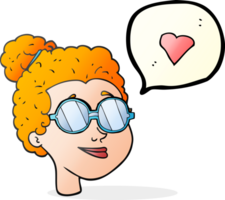 hand drawn speech bubble cartoon woman wearing glasses png