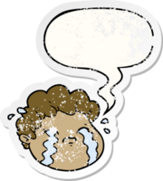 cartoon crying boy with speech bubble distressed distressed old sticker png