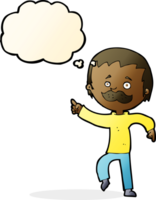 cartoon man with mustache pointing with thought bubble png