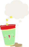 cute cartoon soda with thought bubble in retro style png