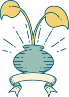 banner de rolagem com planta de casa estilo tatuagem em vaso png