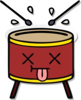 distressed sticker of a cute cartoon drum png