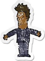 retro distressed sticker of a cartoon happy man with open arms png