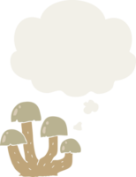 cartoon mushroom with thought bubble in retro style png