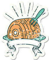 worn old sticker of a tattoo style roast beef png