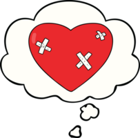 cartoon beaten up heart with thought bubble png