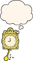 cartoon ticking clock with thought bubble in comic book style png