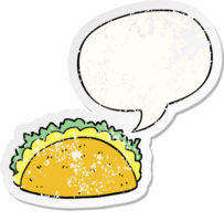 dessin animé taco avec discours bulle affligé affligé vieux autocollant png