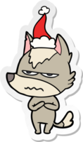 mão desenhado adesivo desenho animado do uma irritado Lobo vestindo santa chapéu png