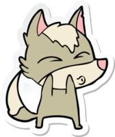 sticker of a cartoon wolf whistling png