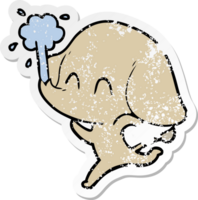 adesivo angustiado de um elefante fofo de desenho animado jorrando água png