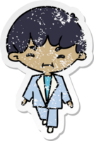 distressed sticker cartoon illustration kawaii cute boy in suit png