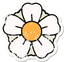 bedrövad klistermärke tatuering i traditionell stil av en blomma png