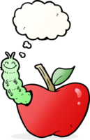 cartoon apple with bug with thought bubble png