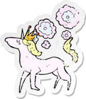 retro distressed sticker of a cartoon magical horse png