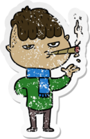 bedrövad klistermärke av en tecknad man som röker png