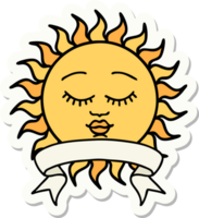 tattoo style sticker with banner of a sun with face png