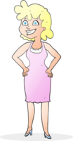 mano disegnato cartone animato contento donna indossare vestito png