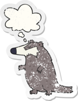 cartoon badger with thought bubble as a distressed worn sticker png