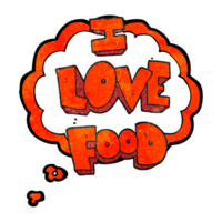 mano dibujado pensamiento burbuja texturizado dibujos animados yo amor comida símbolo png