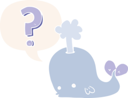 cartoon curious whale with speech bubble in retro style png