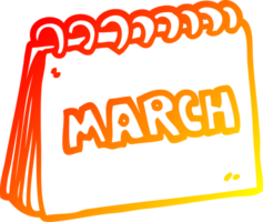 warm gradient line drawing of a cartoon calendar showing month of march png