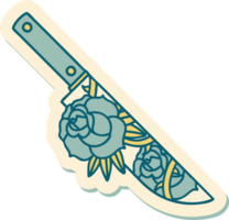 sticker of tattoo in traditional style of a dagger and flowers png