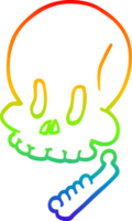 rainbow gradient line drawing of a cartoon halloween skull png