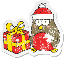 retro distressed sticker of a cartoon christmas robin png