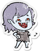 adesivo angustiado de uma garota vampira rindo de desenho animado png