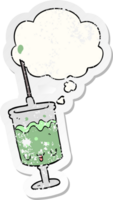 cartoon syringe with thought bubble as a distressed worn sticker png