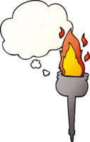 cartoon flaming chalice with thought bubble in smooth gradient style png