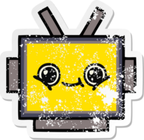 distressed sticker of a cute cartoon robot head png