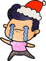 hand dragen texturerad tecknad serie av en man gråt bär santa hatt png