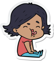 sticker of a cartoon girl pulling face png