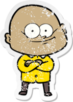 distressed sticker of a cartoon bald man staring png