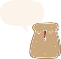 cartoon toast with speech bubble in retro style png