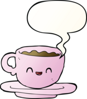 cartoon hot cup of coffee with speech bubble in smooth gradient style png