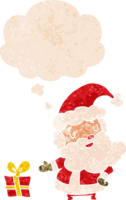 dibujos animados Papa Noel claus con pensamiento burbuja en grunge afligido retro texturizado estilo png